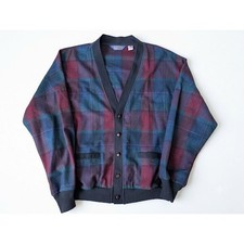 Pendleton Vintage Mens XL Plaid Virgin Wool Cardigan Sweater Blue Red USA Made