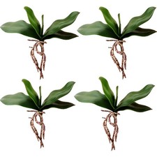 4 Pcs Big Size Artificial Green Phalaenopsis Simulation Moth Orchid Leaf Real...