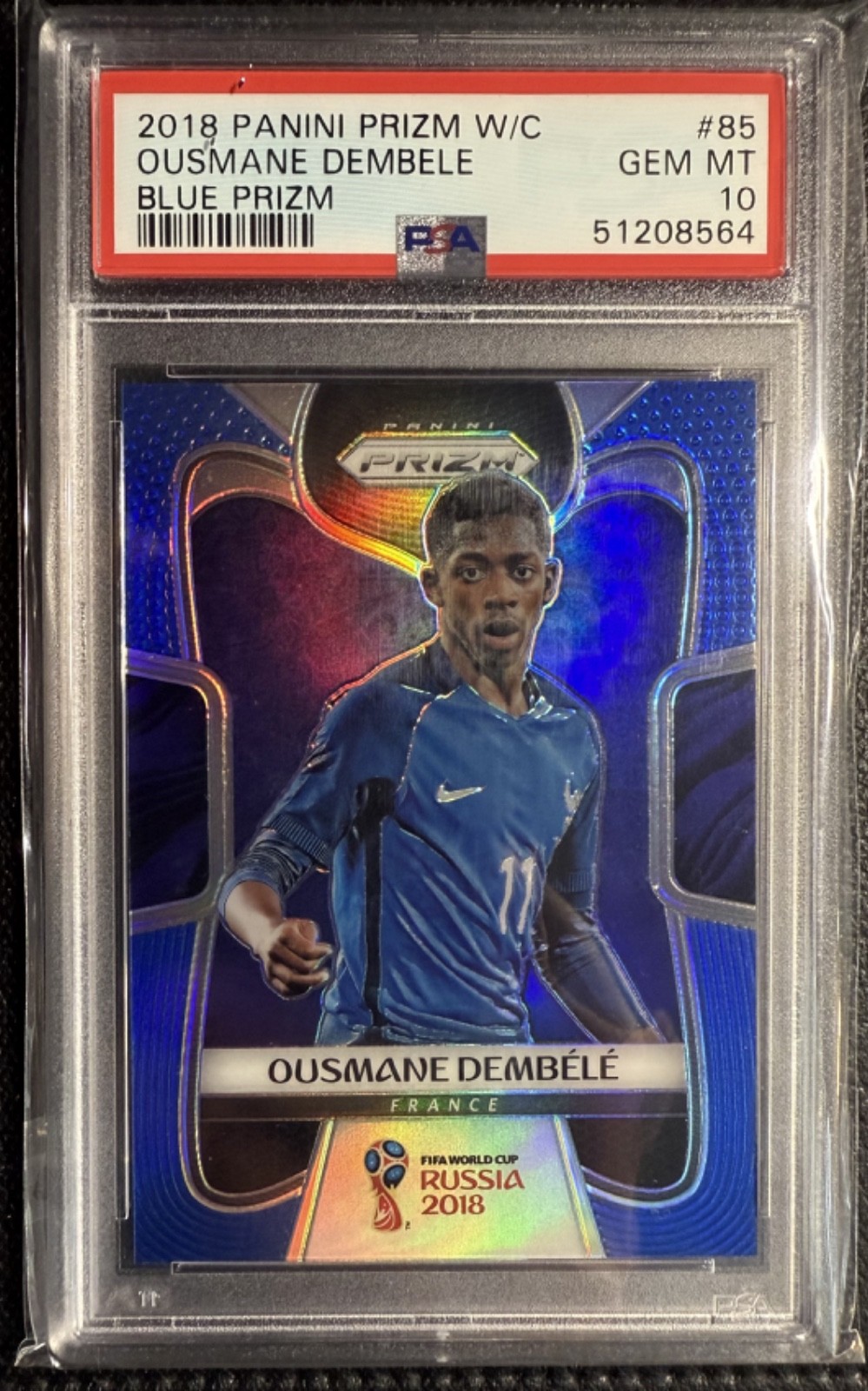 2018 Panini Prizm World Cup #85 Ousmane Dembele Blue Prizm 002/199 PSA 10 pop 6