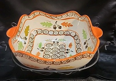 Temp-tations By Tara 1.5 Qt Dish W/ Wire Basket Old World Oak Leaf
