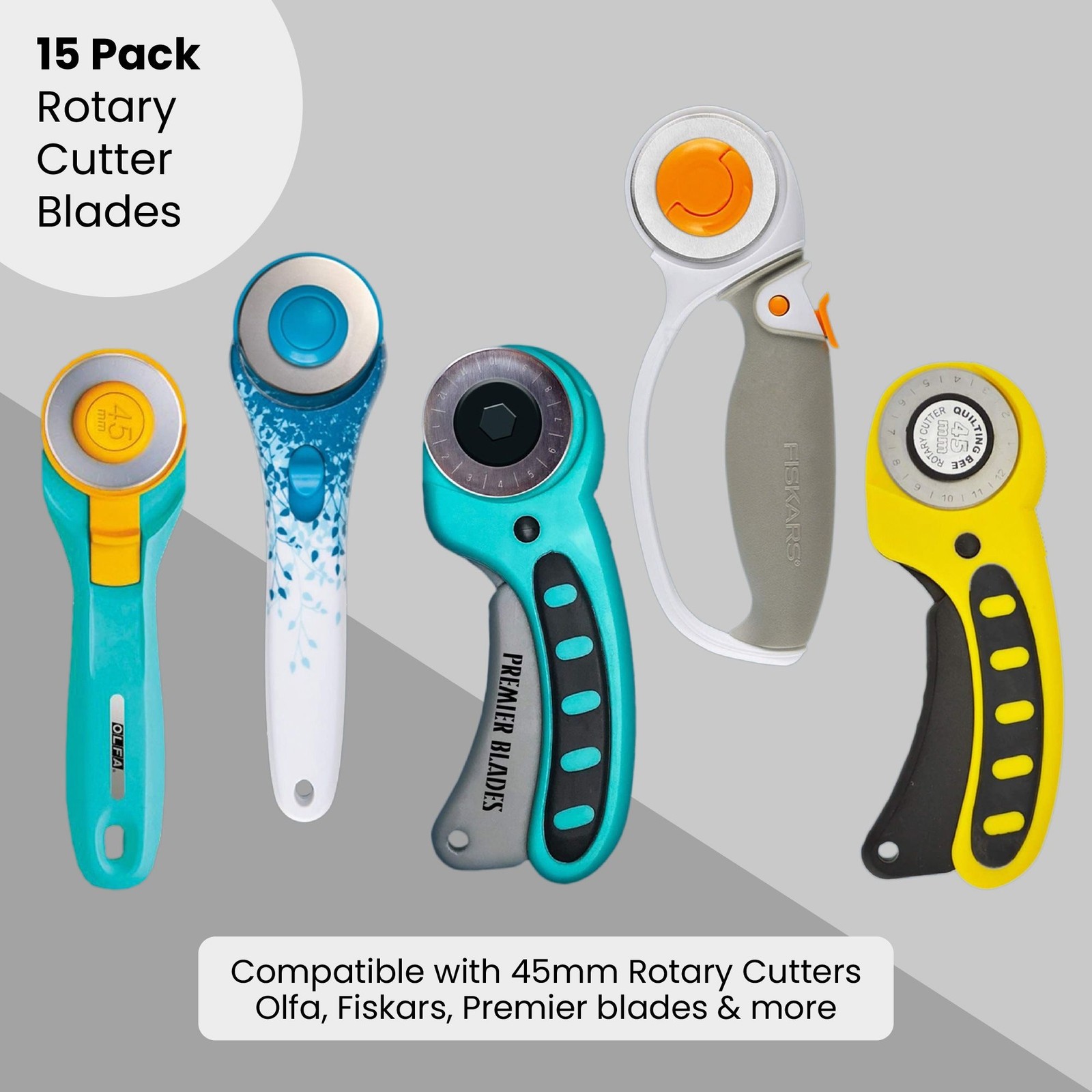 45mm Rotary Cutter Blades (15 Pack) Fits Olfa, Martelli Blades and More