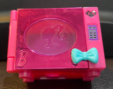 Barbie 2009 Glam Microwave Oven With Blue Bow 2-1/4" Long Pink Kitchen