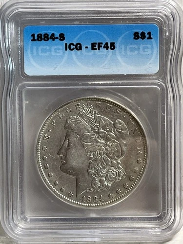 1884-S Morgan Silver Dollar ICG XF45 Graded Coin Rare Date San Francisco Ef45