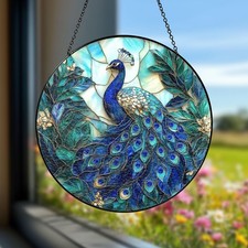 Stained Glass Peacock Suncatcher   Handmade Vibrant Window Decor, Peacock Lovers