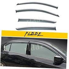 4pcs Smoke Tint With Chrome Trim Outside Mount Tape On/Clip 13-17 Accord Sedan