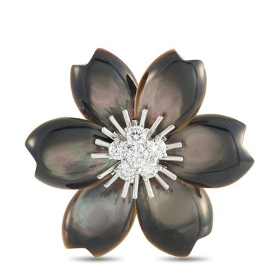 Van Cleef & Arpels Rose de Nol 18K White Gold 0.48ct Diamond and Mother of Pear