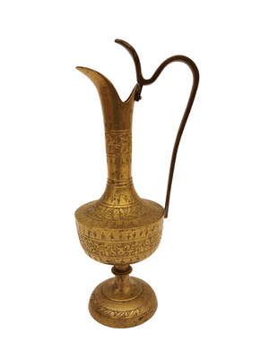 Vintage Brass Ewer with Ornate Engraved Design Made in India 9''