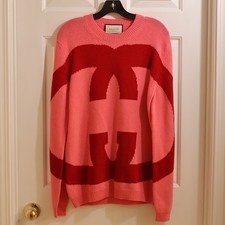 READ Gucci wool crewneck sweater pink oversized red GG 553519 US 4 / S