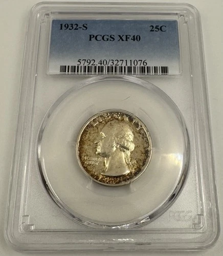 1932-S Washington Quarter 25c KEY DATE PCGS XF40 Dual Side Toner!