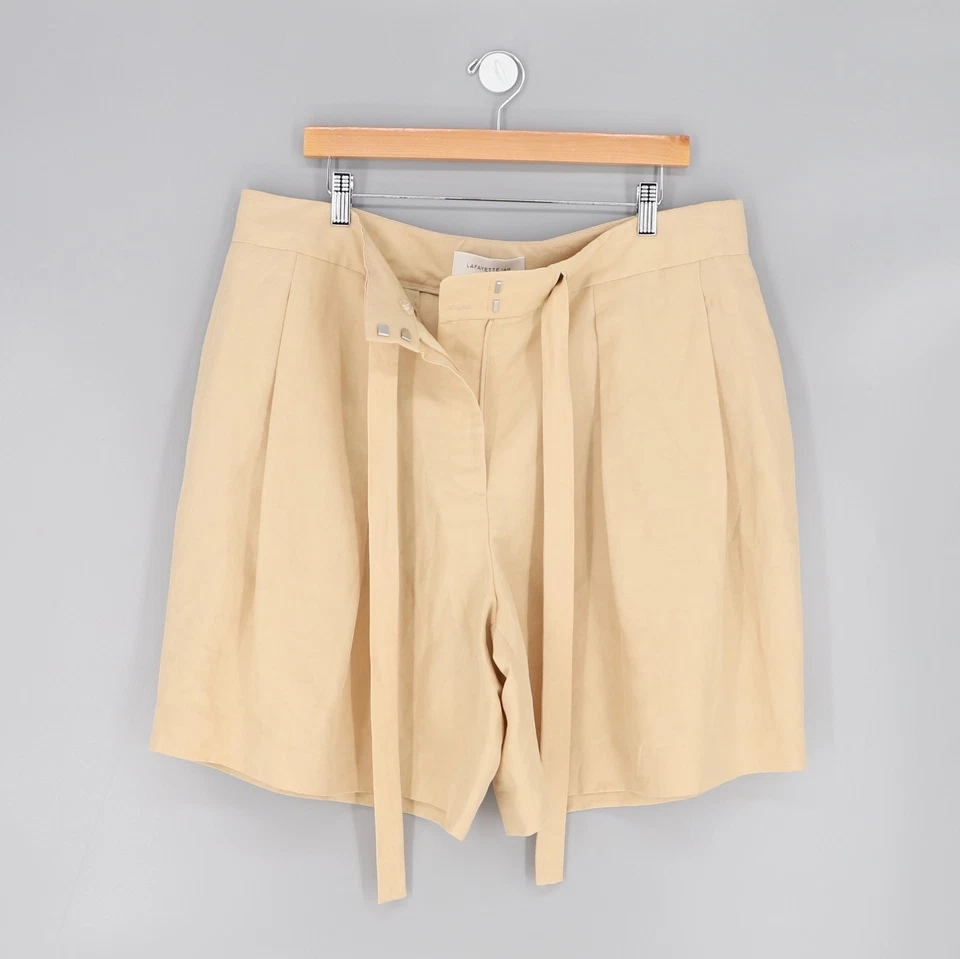 NUEVO CON ETIQUETAS LAFAYETTE 148 Seda-Lino Chelsea Corto Faja Autoatada Plisada en Dune Talla 16 Foto 3 de 4