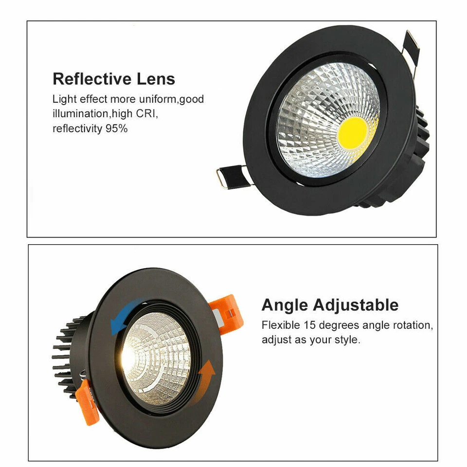 LED Recessed Ceiling Light Lamp COB Spotlight Downlight 7W 9W 12W 15W 20W Black - Image 4 of 4