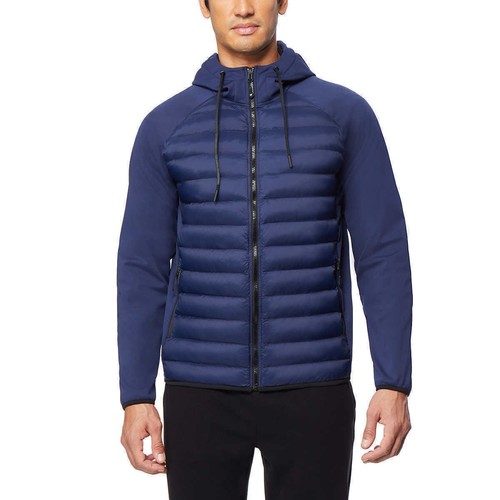 Mixed Media Puffer Hooded Jacket, Navy 