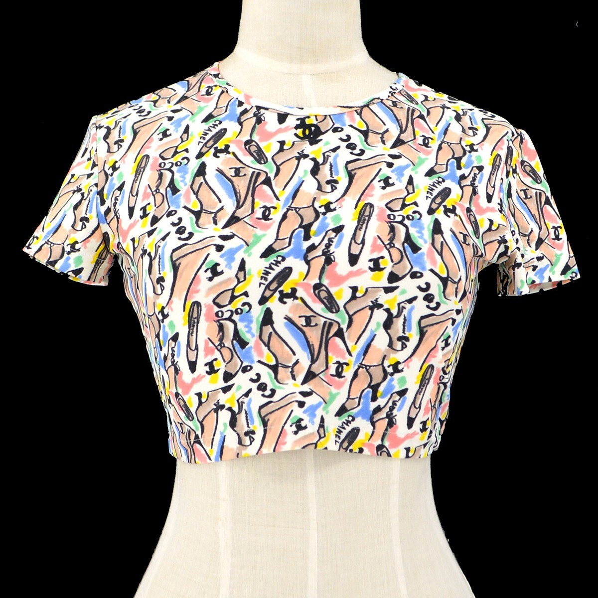 CHANEL カラフルプリント Tシャツ Chanel P95 #40 Short Sleeve Cropped T-shirt Multicolor 79702 | eBay