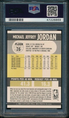 PSA 10 MICHAEL JORDAN 1990-91 90-91 Fleer #26 ERROR NO LINE