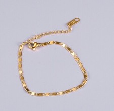 Chic Fashion Gold Plate Titanium Stainless Steel Gold Flat Chain Bracelet 6-7.8"