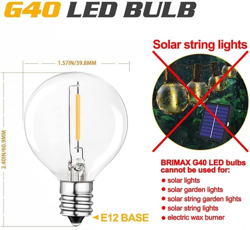BRIMAX G40 E12 LED Bulbs for Outdoor Patio String Lights Bulb Warm White 25Pack - Picture 2 of 12