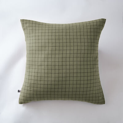 Taie d'oreiller 60x60 cm Gaze de coton Gaïa à petits carreaux Romarin