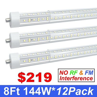 12PC T8 8FT Led Tube Light 8' Led Bulbs 144W FA8 Single Pin Led Shop Light 6500K