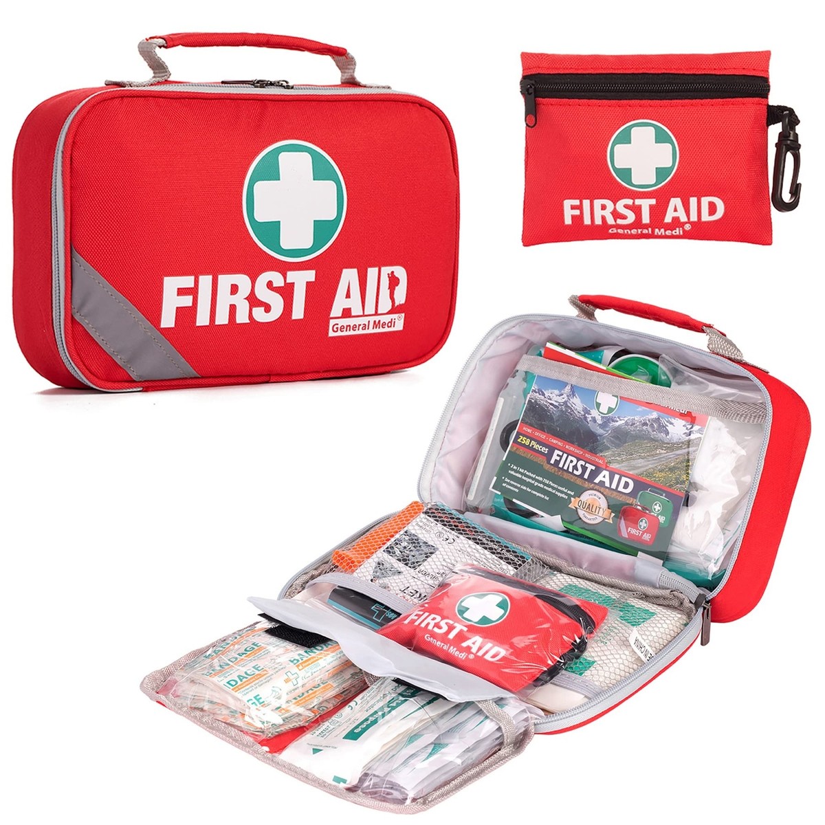 2-in-1 First Aid Kit (215 Piece Set) + 43 Piece Mini First Aid Kit
