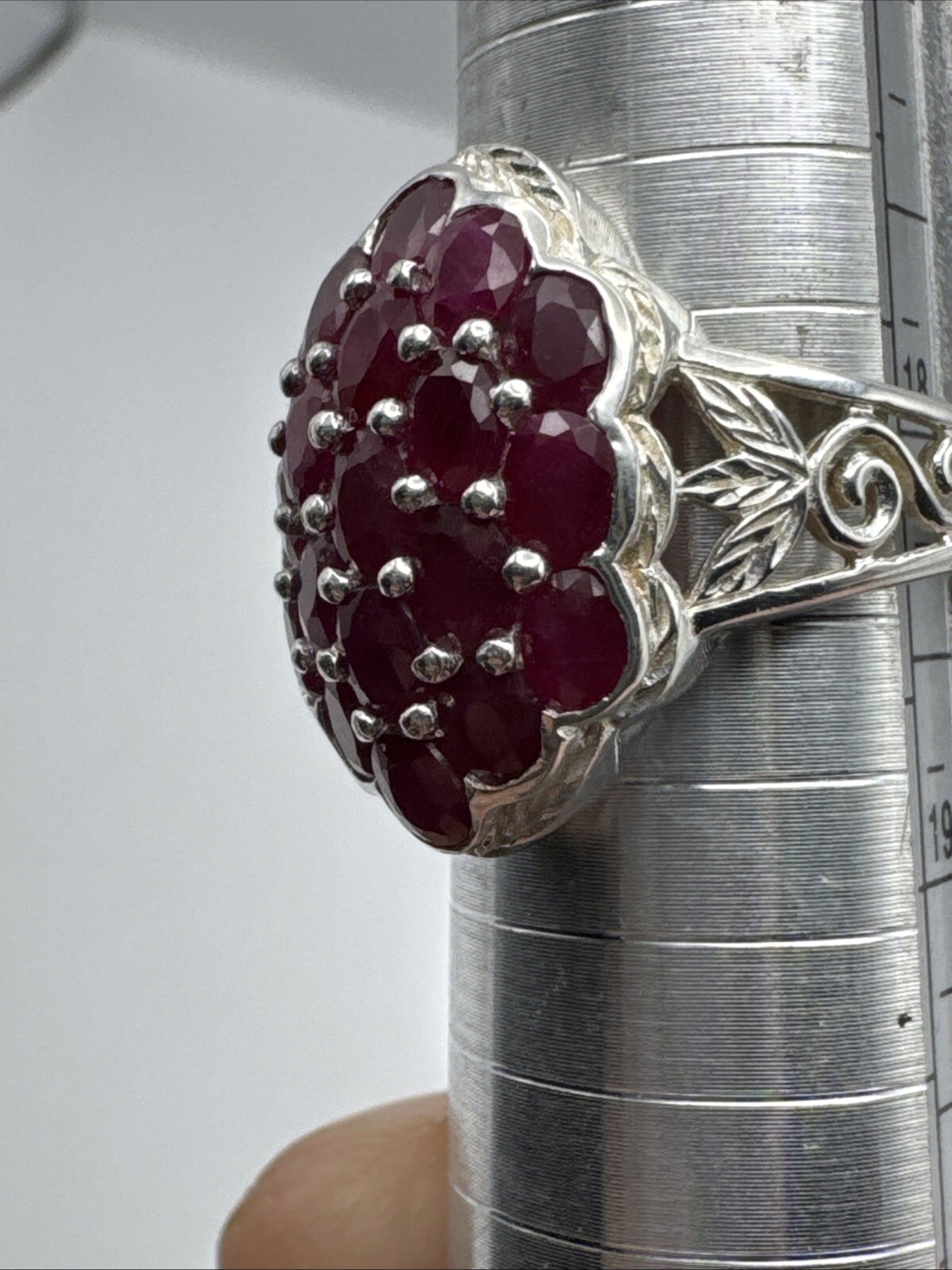 Sterling Silver Burmese Ruby Cluster Ring Size 8 … - image 9