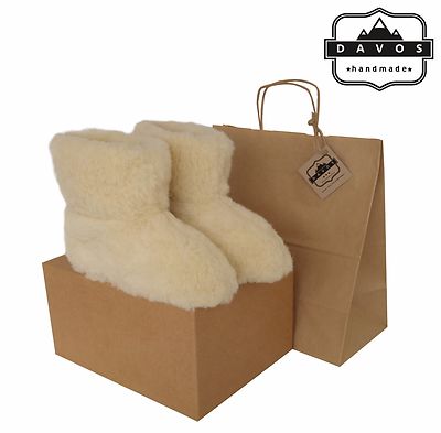 Damen Frauen Herren Natürliche Schafwolle Stiefel Hausschuhe Lammfell Weiche Sohlen Neu Karton
