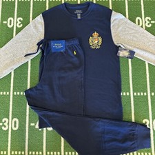 Image of Polo Ralph Lauren Crest Waffle Shirt & Navy Joggers Pajama Pants Set Men’s Sz M