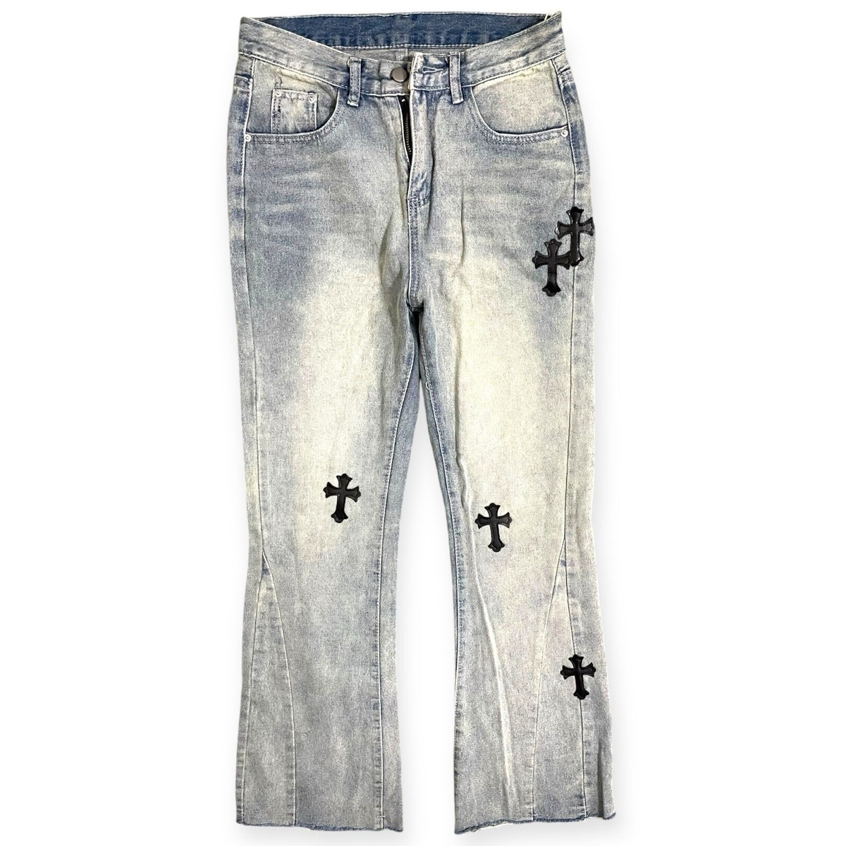 NWT Oreeta Design Flared Cross Patch Blue Denim Jeans Women