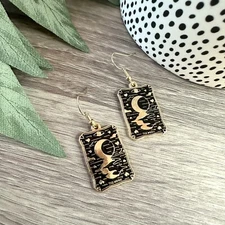 Gold The Moon Tarot Card Earrings Dangle Witchy Crescent Moon Jewelry Gift NEW