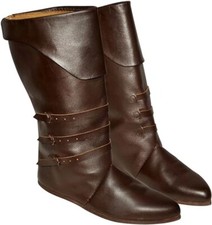 Medieval boots Leather long boots Three buckle-up boots Renaissance footwear
