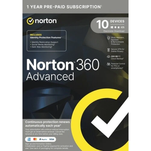 Norton 360 Advanced inkl. VPN, 10 Geräte - 1 Jahr, Download