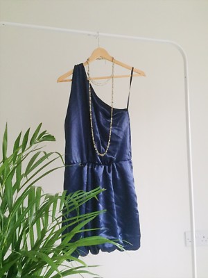 Vicky Martin Selfridges Blue Satin One Shoulder Cocktail Dress Size