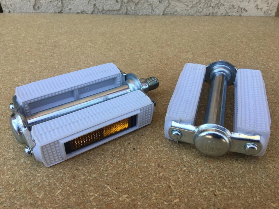 NEW 1/2" Classic WHITE UNION BLOCK Pedals for 1-piece Cranks Schwinn Old School - Image 4 of 4