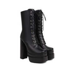 Women's Party Outdoor Ankle Boots High Heels Lace Up Platform Faux Leather Shoes