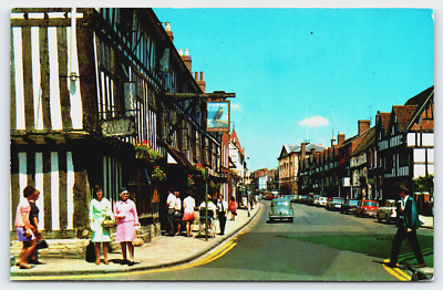 Postcard Stratford Upon Avon. Chapel Street The Falcon Old Cars Colourmaster