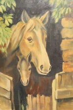 Vintage realist oil painting horses landscape