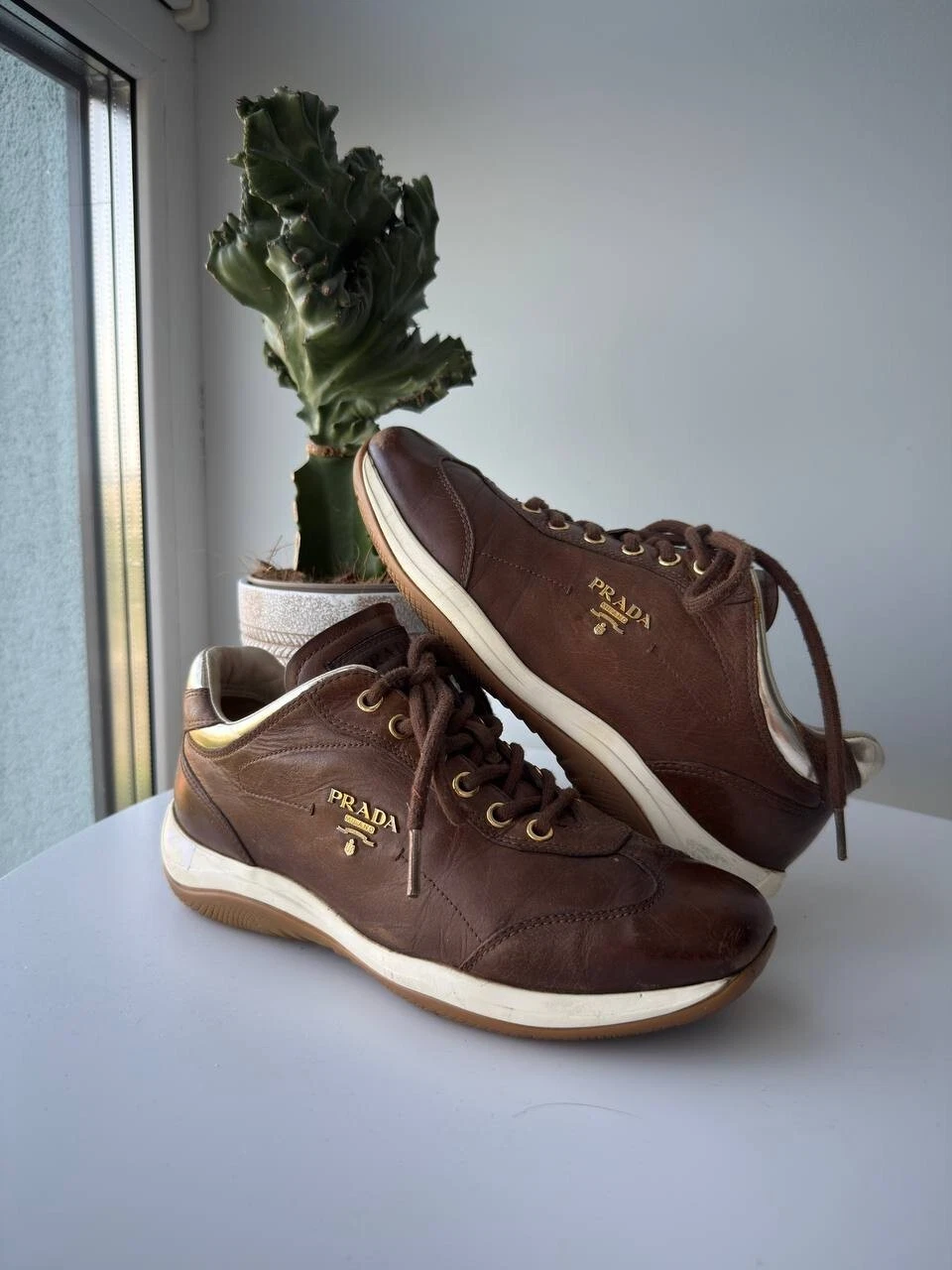 Sneakers Prada America’s Cup Archive in pelle Marrone ricco Donna 36