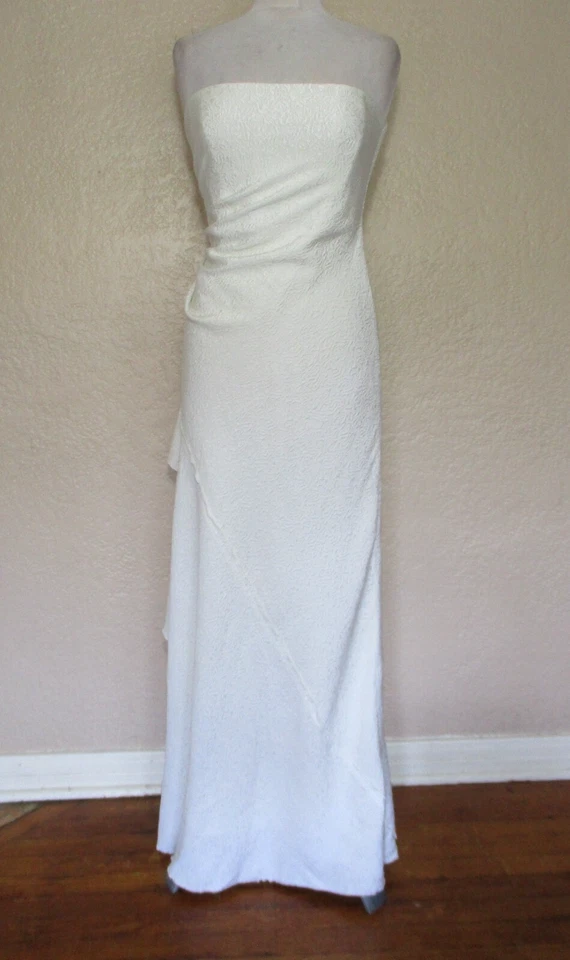 Vestido maxi BCBGMAXAZRIA sem alças jacquard feminino 8 branco vestido de noite/casamento - Imagem 3 de 4