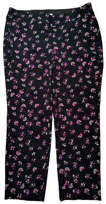 LANE BRYANT THE ALLIE Women Plus 18R Black Pink Floral Pull On Ankle Pants EUC
