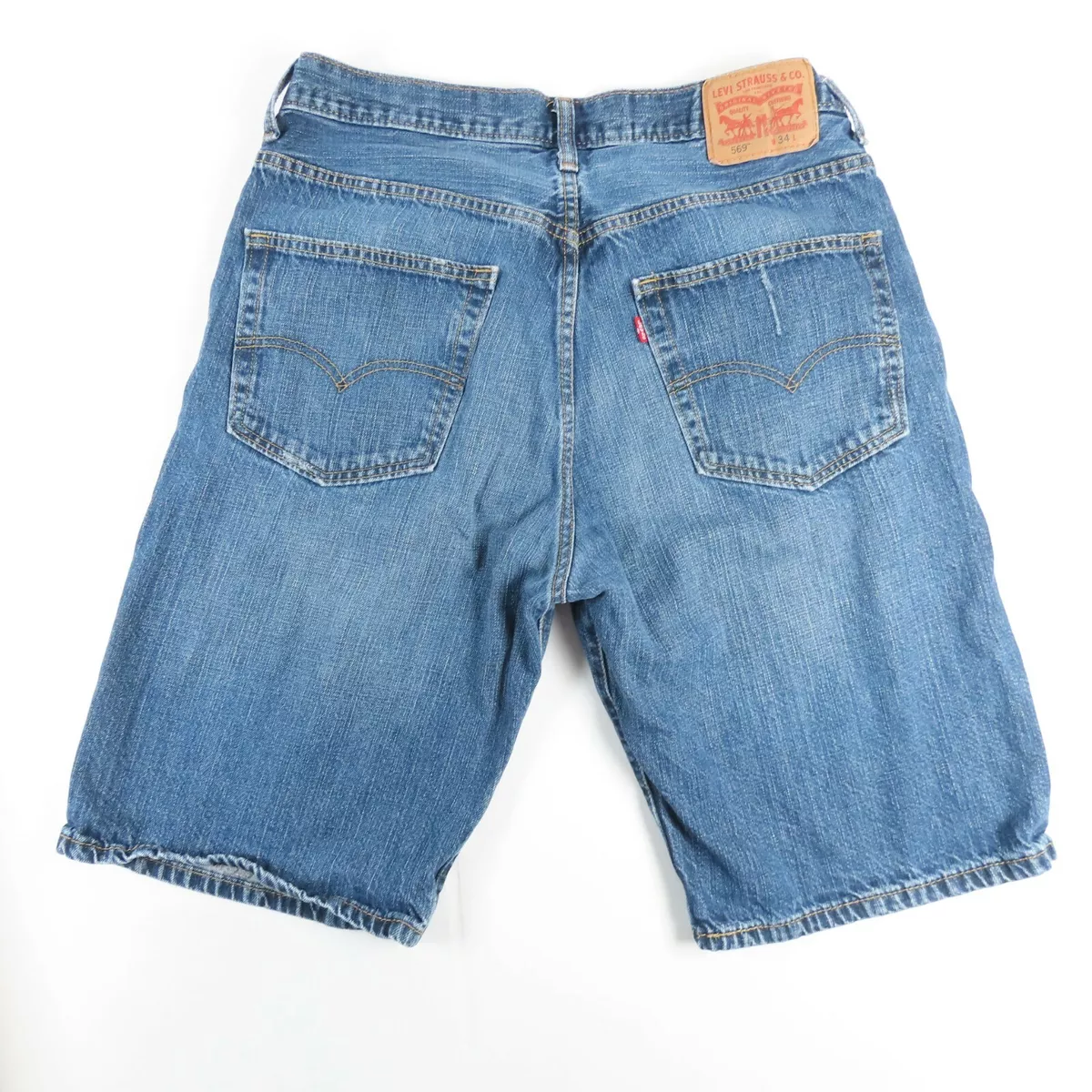 Levis 569 Mens Shorts Size 34 Distressed Mid Rise Medium Wash Blue