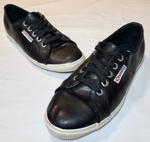 superga black leather sneakers