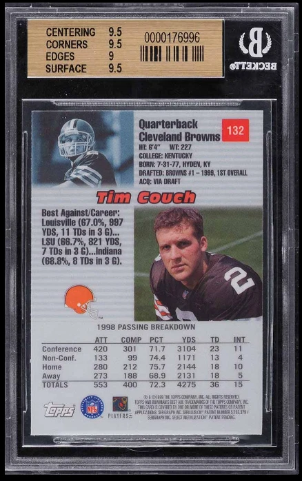 Tim Couch RC BGS 9.5: 1999 Bowman's Best Rookie Card POP 4 out of 127 BGS Graded - Image 2 of 3