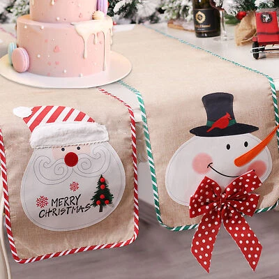 Nappe De Table En Lin Pour Noël Avec Bonhomme De Neige Et Père Noël - Photo 1/3