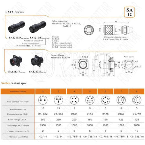 WEIPU SA12 2 - 9 Pin Waterproof Connector Aviation Electrical Power Plug Socket - Picture 2 of 19