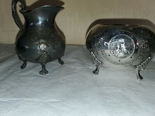 Antique John Turton Hand Chased Silver Creamer & Bowl Made in England #462