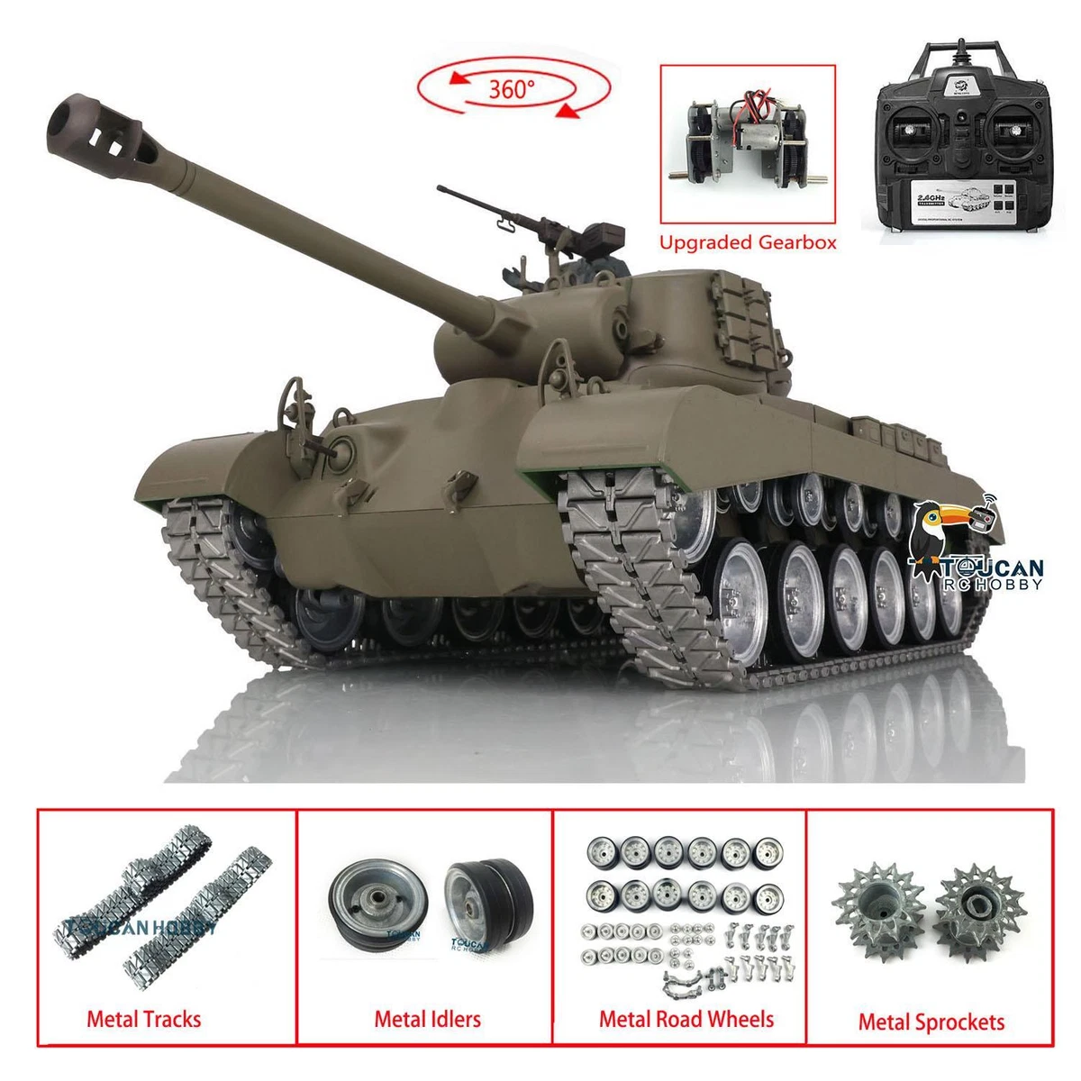 Henglong 1 16 7.0 Customized M26 Pershing RTR RC Tank 3838 Metal Tracks Wheels