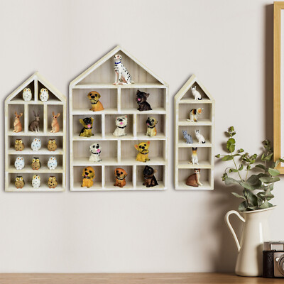 Neuxi House-Shaped Wooden Shadow Cubby Box Display Shelf Organizer, Set of 3
