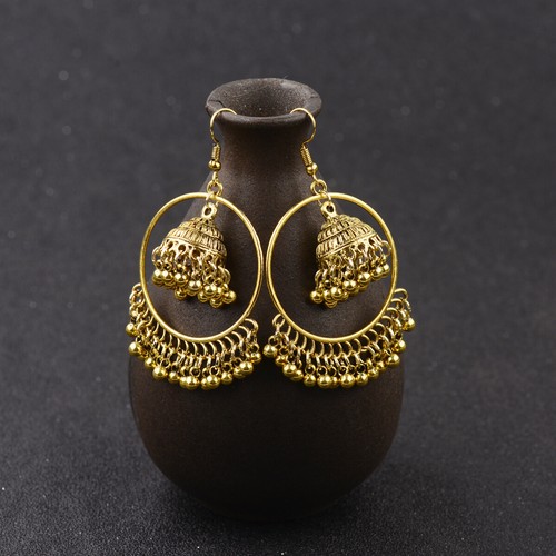 Pendientes colgantes de campana pequeña de plata boho estilo exagerado para mujer antigua India - Imagen 5 de 12