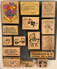 15 Rubber Stamps Wood Mounted Babies Children Kids' Themed Nursery Rhymes