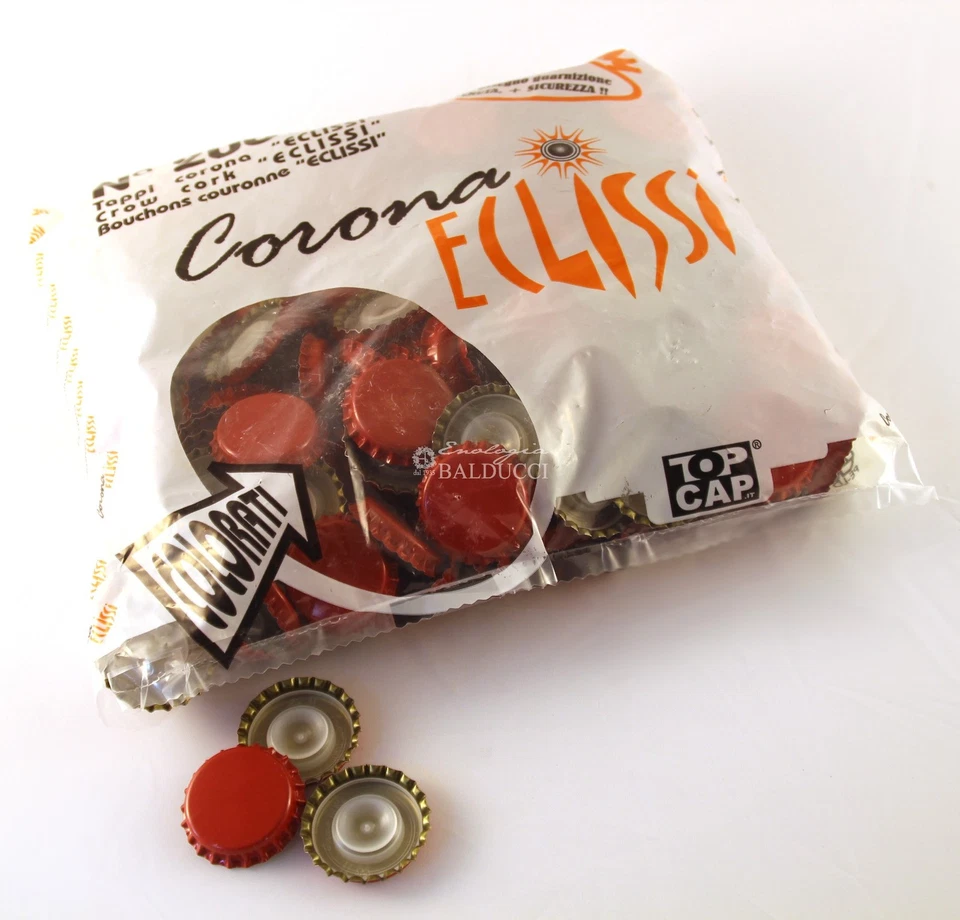 - SENZA MARCA/GENERICO – N°200 TAPPI CORONA ⌀ 29 mm con bidul bassa - ROSSO - per vino birra spumante