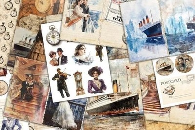 12 A4 Scrapbooking Papier SET-Junk Journal-Ausschneidebogen-Vintage Titanic